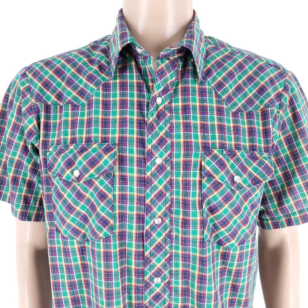 Wrangler Western Men Shirt Check Pearl Snap Button Multicolor Size L - Picture 3 of 7